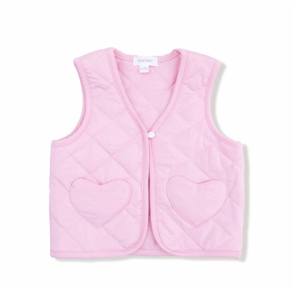 NEW ANGEL DEAR girls quilted puffer vest in pink hearts